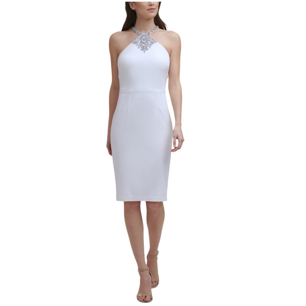 EUC Vince Camuto Embellished Halter Neck Sheath Dress
